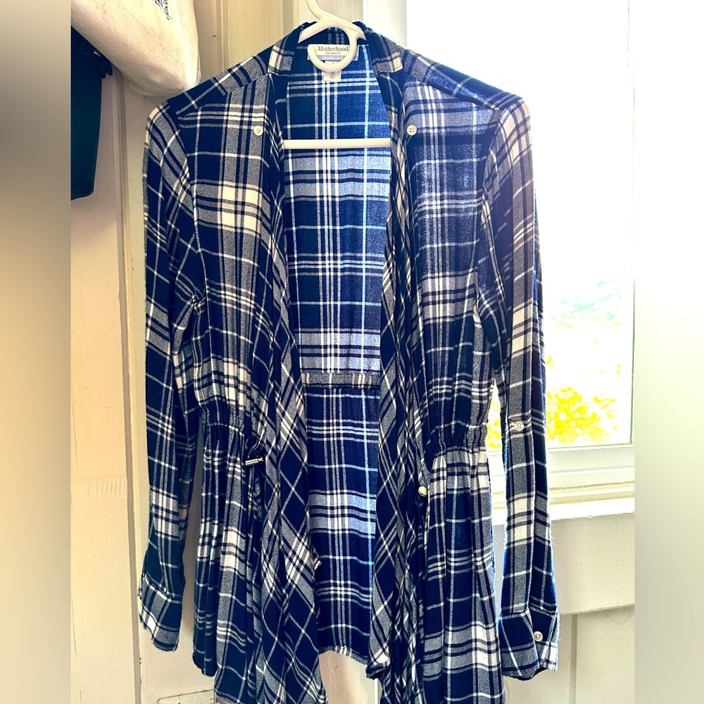 Nursing top by motherhood maternity. Plaid navy blue size S